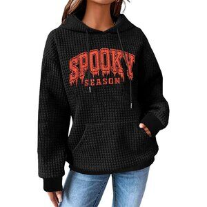 Women's B-black Fryaid Halloween Hoodie Spooky Ghost Pumpkin Face Pullover